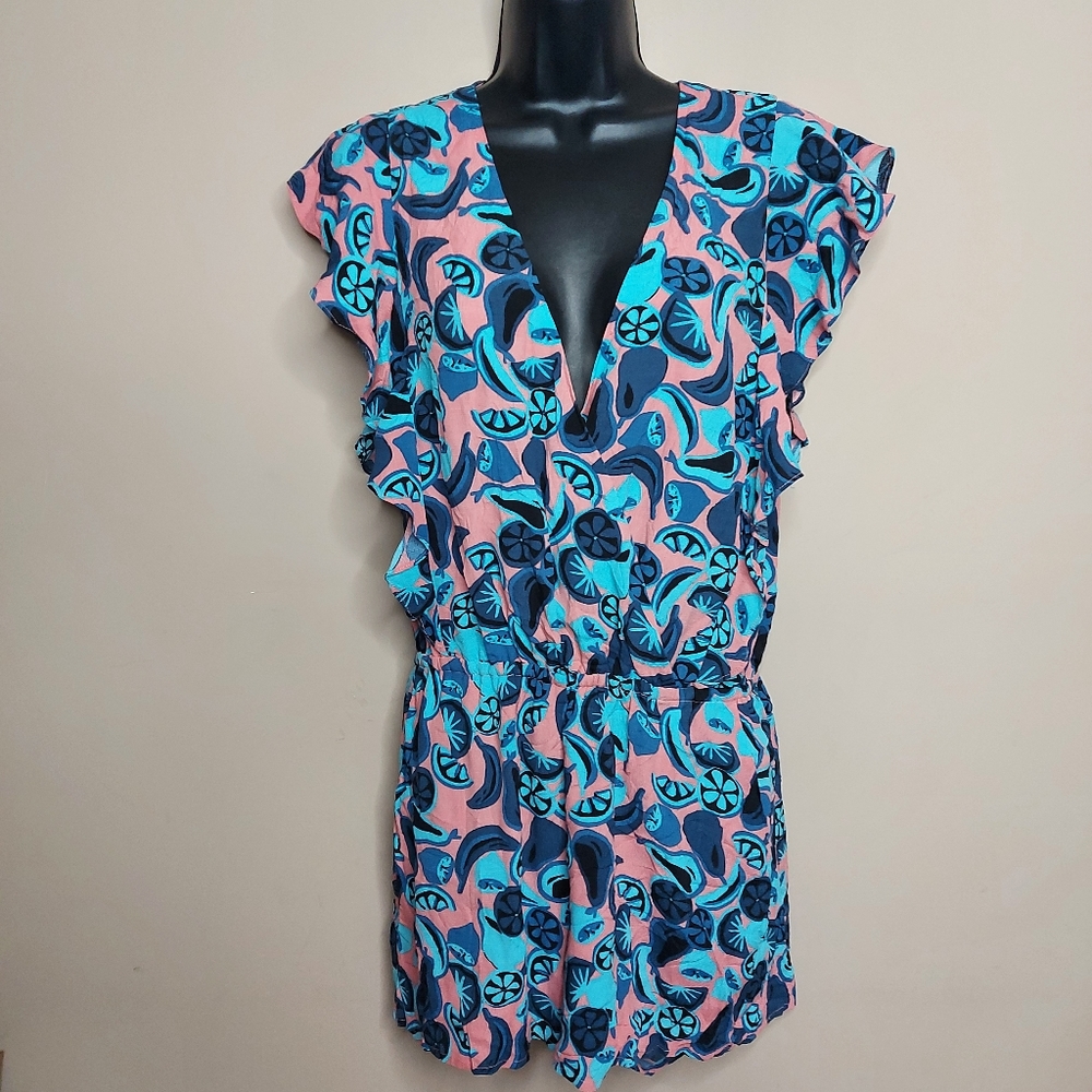 Cooper & Ella pink and blue fruit romper Size Small